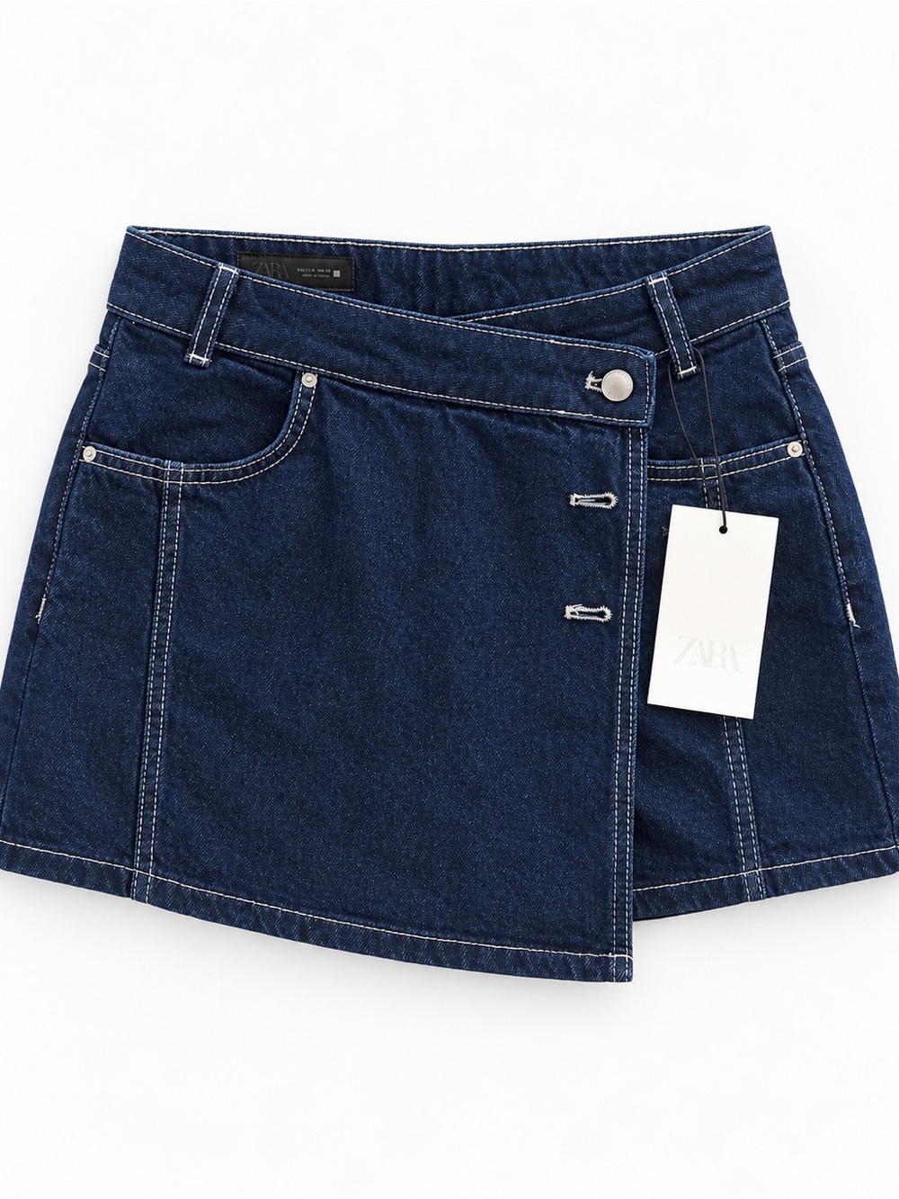 ZARA Dark Blue Denim Wrap-Front Mini Skort